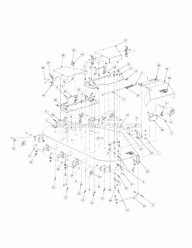 Fabricated Cutter Deck Diagram and Parts List for M60-KW 53AB5DBX150-23-HP Cub Cadet Lawn Tractor